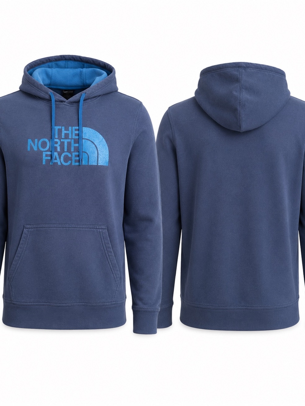 The North Face Men's Large Blue Pullover Hoodie Fleece Lined Logo Sweatshirt
